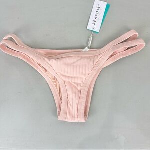 NEW Seafolly Inka Ribbed Brazilian Strappy Bikini Bottom Cheeky Women's Size 8